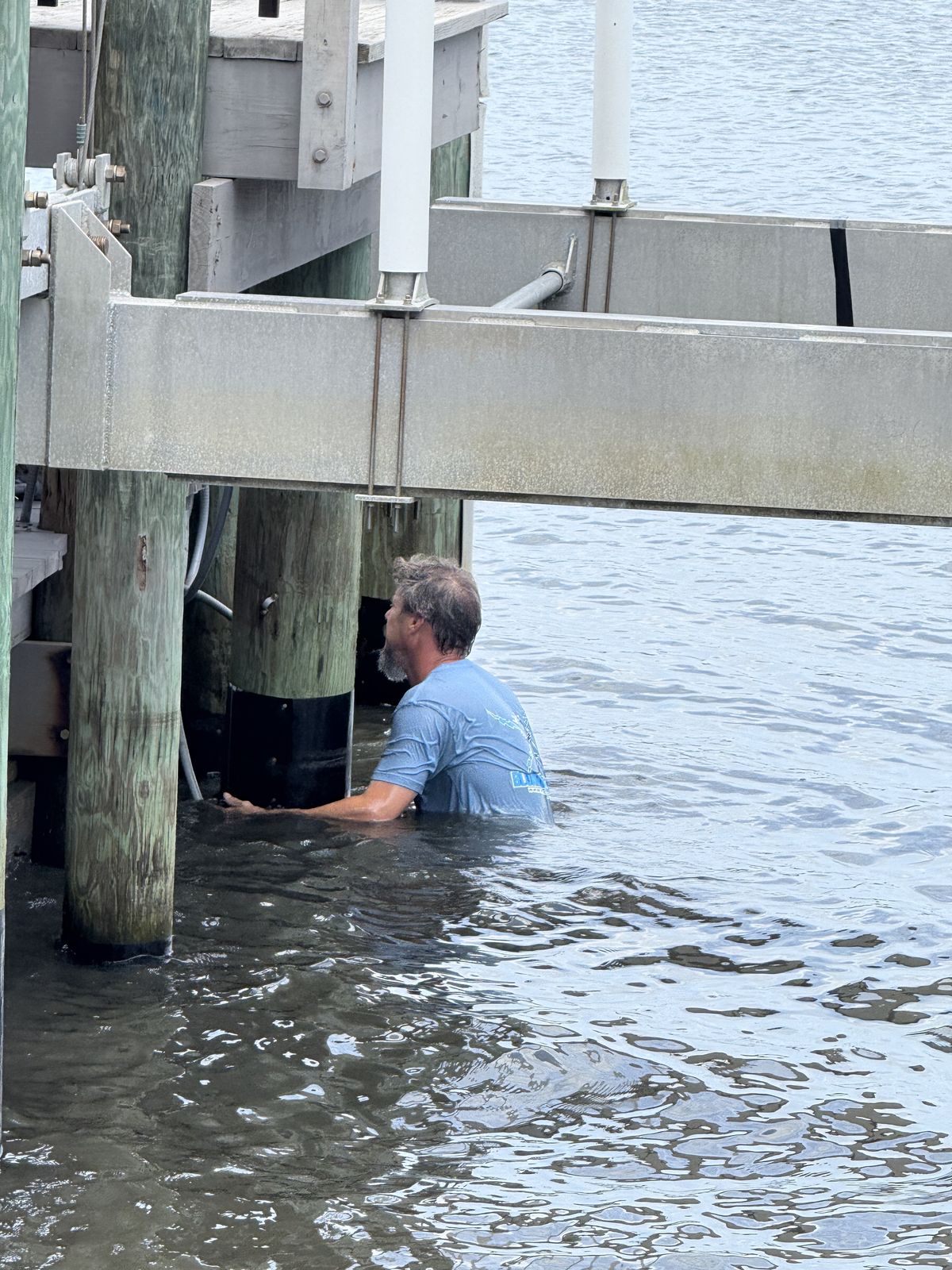 Dock electrical work in the water
