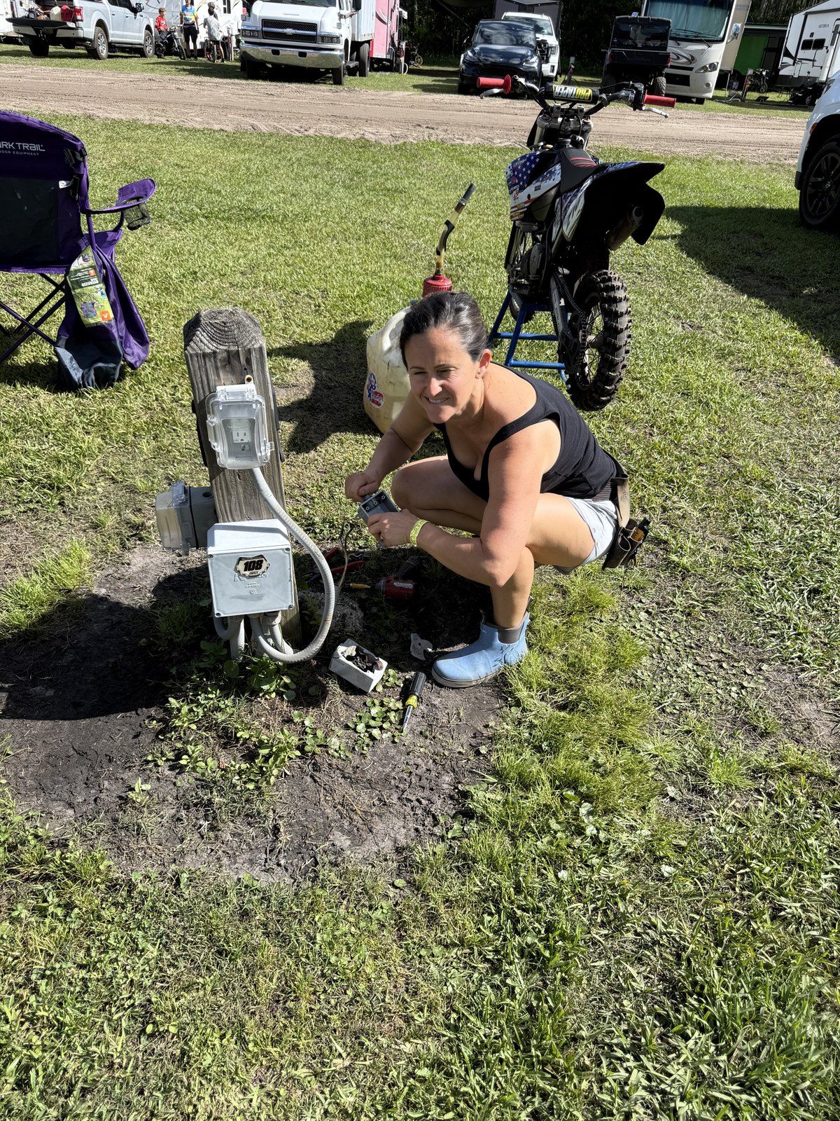 RV park electrical service — Nicole on the job in Bunnell